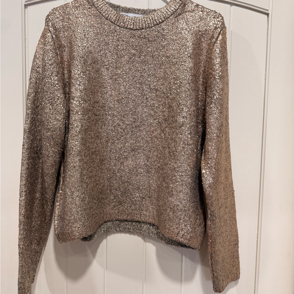 Zara Shimmer Crewneck Sweater in Metallic Gold